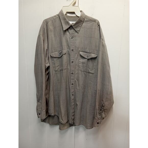 Perry Ellis Mens Brown Plaid Ls Button Down Shirt (Size Xl) 100% Cotton - Picture 1 of 4